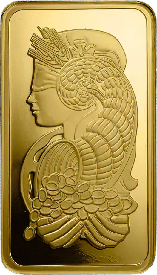 100 g gold bar · Side with Fortuna