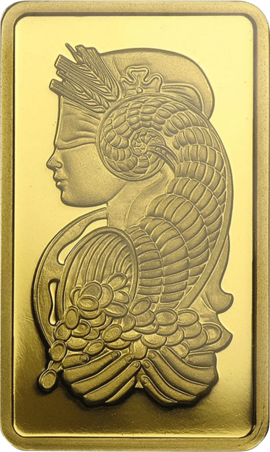 Goldbarren 5 g · Seite mit Fortuna