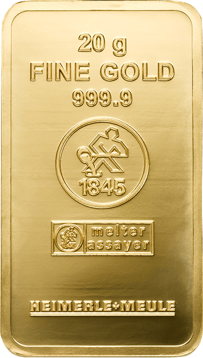 Geprägter Goldbarren von Heimerle + Meule, 20 g