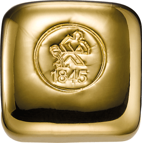 Cast gold bar of 50 g, the side with the medallion