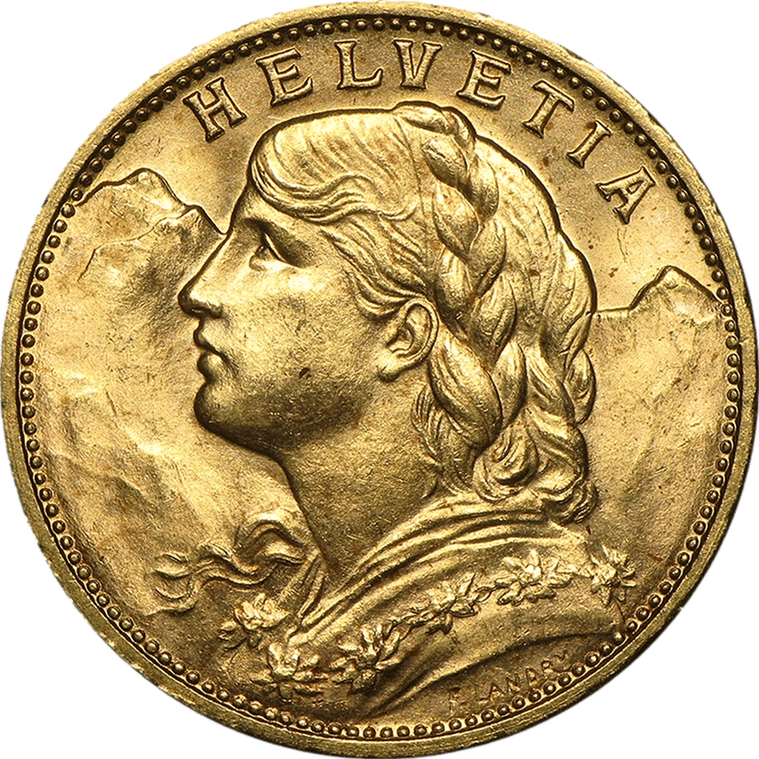 14 Goldvreneli zu 20 Franken, 1897 bis 1910 · Bildseite
