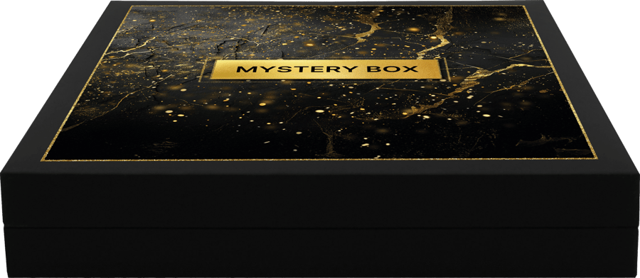 Mystery Box, closed, with the gold plate on the lid