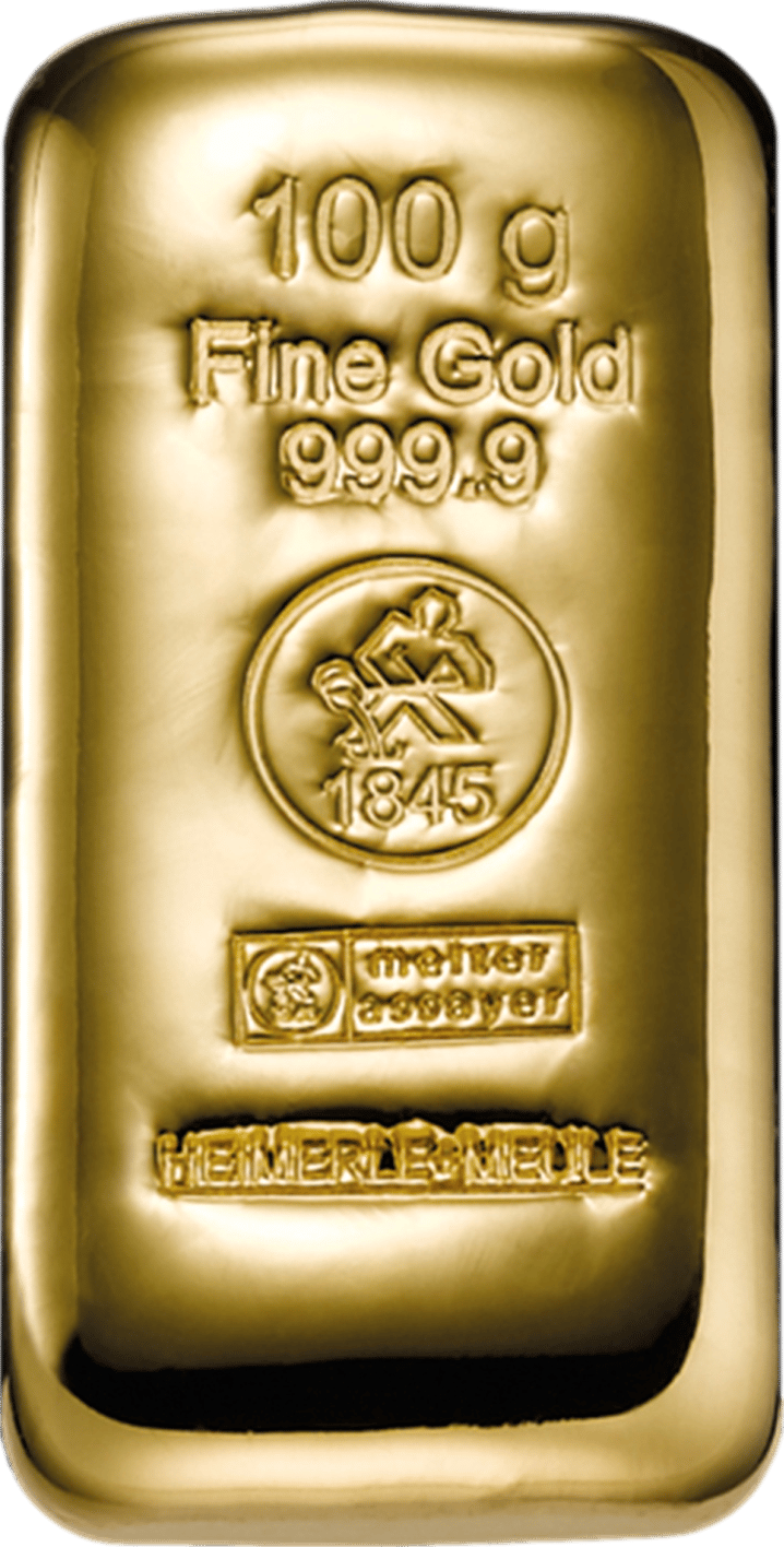 Gegossener Goldbarren von Heimerle + Meule, 100 g