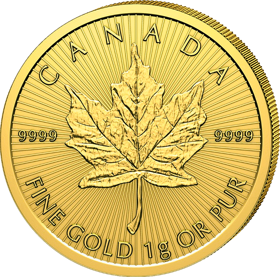 1 gram of gold · Maple leaf side