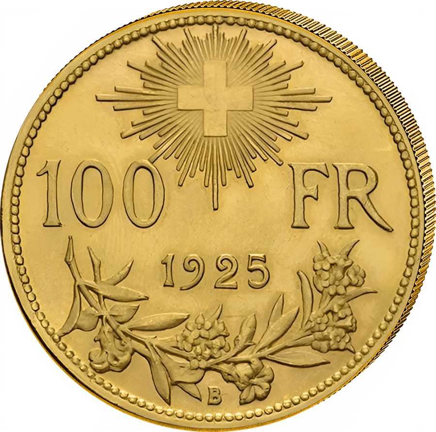 100 francs gold Vreneli of 1925 · Value side