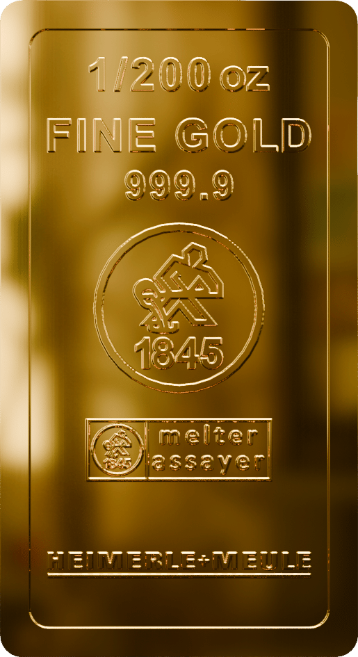 Geprägter Goldbarren von Heimerle + Meule, 1/200 oz
