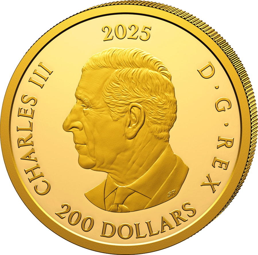 1 ounce of gold 2025, Effigy side: King Charles III in profile facing left, the legend CHARLES III D·G·REX, the year 2025 at the top, the face value at the bottom