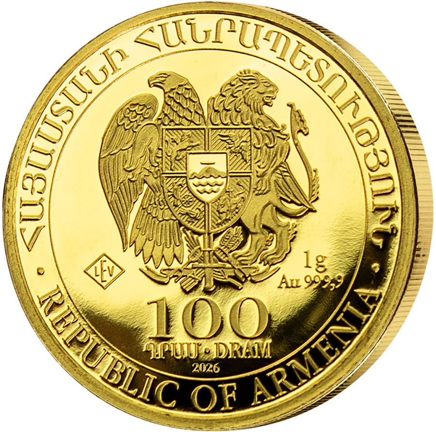 1 Gramm Gold · Wertseite mit dem Staatswappen Armeniens
