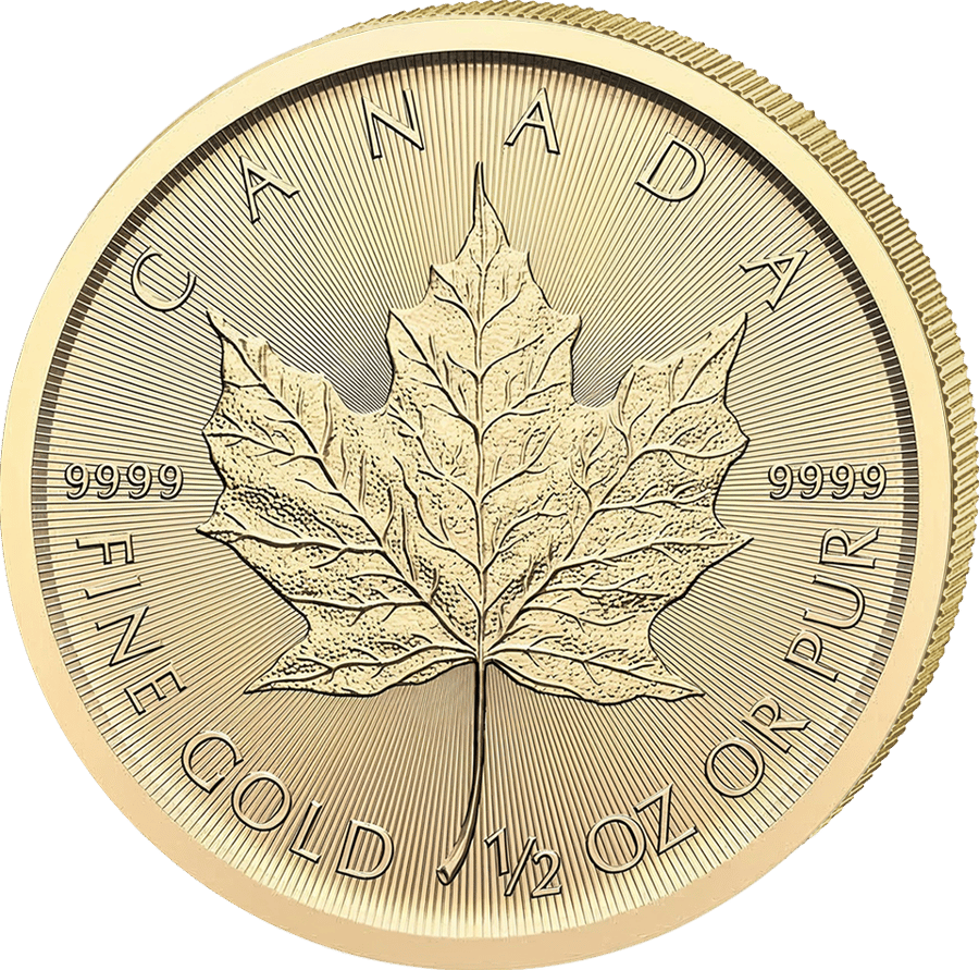 1/2 ounce of gold · Maple leaf side