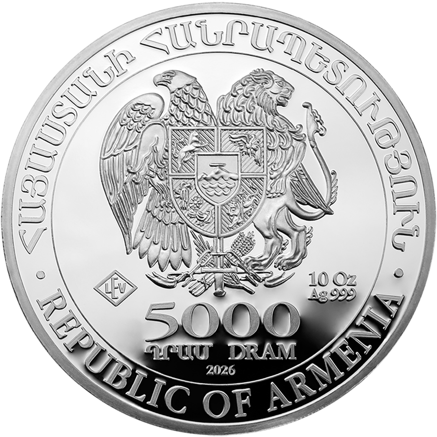 10 ounces of silver · Value side with the national coat of arms of Armenia