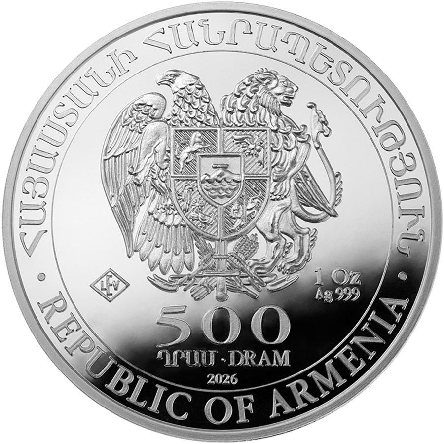 1 ounce of silver · Value side with the national coat of arms of Armenia