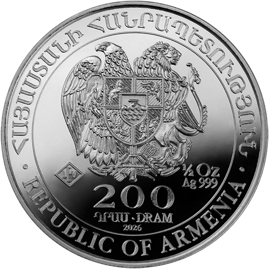 1/2 Unze Silber · Wertseite mit dem Staatswappen Armeniens