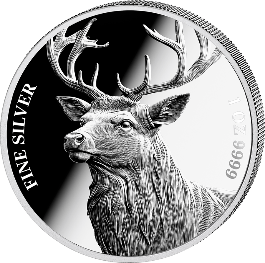 1 ounce silver Stag 2025 · Design side with the stag’s head