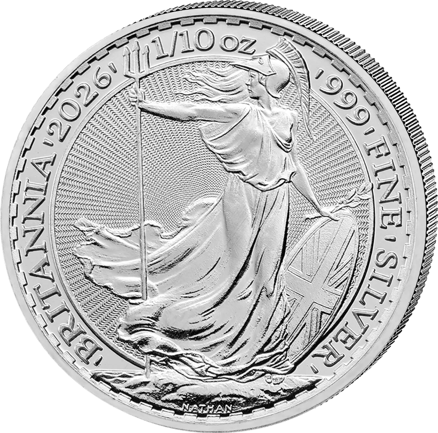80 × 1/10 Unze Silber Britannia 2026 · Britannia-Seite
