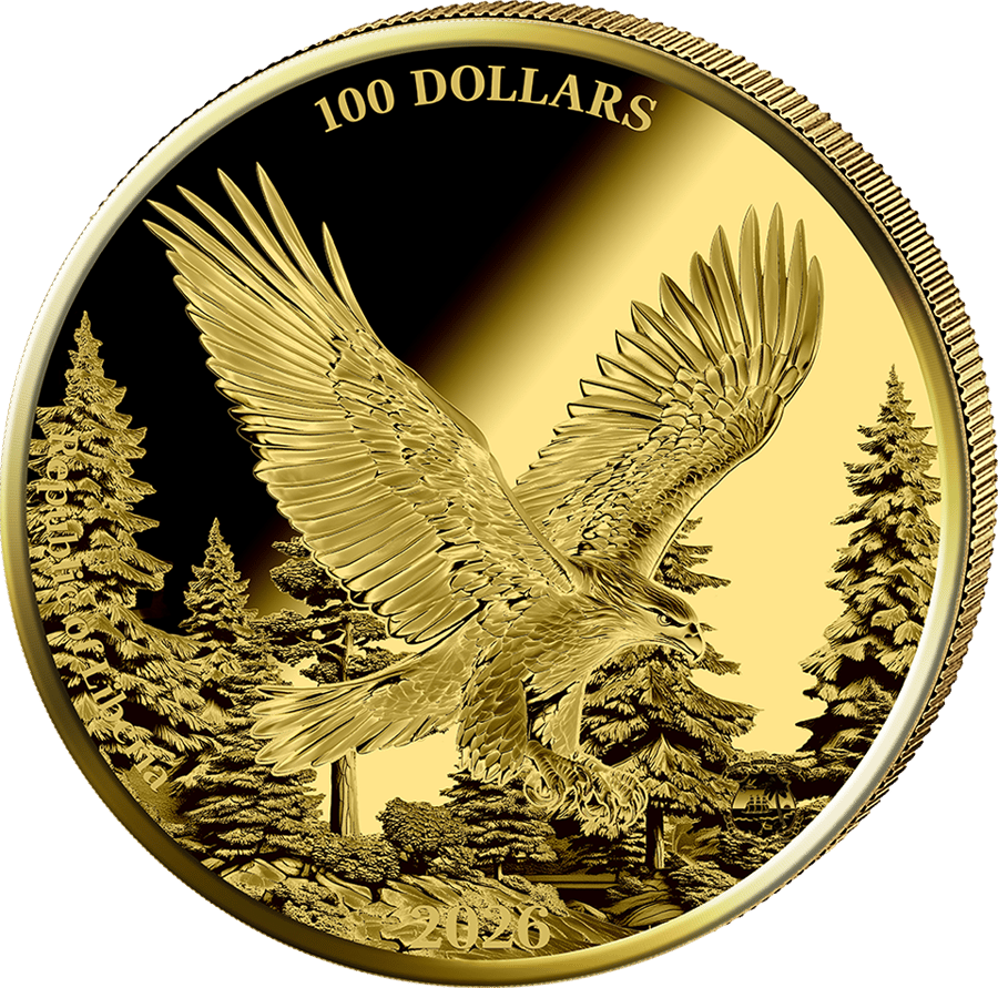 1/4 ounce gold Golden Eagle 2026 · Value side with the golden eagle in flight