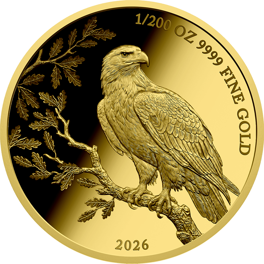 1/200 ounce gold Golden Eagle 2026 · Design side with the golden eagle