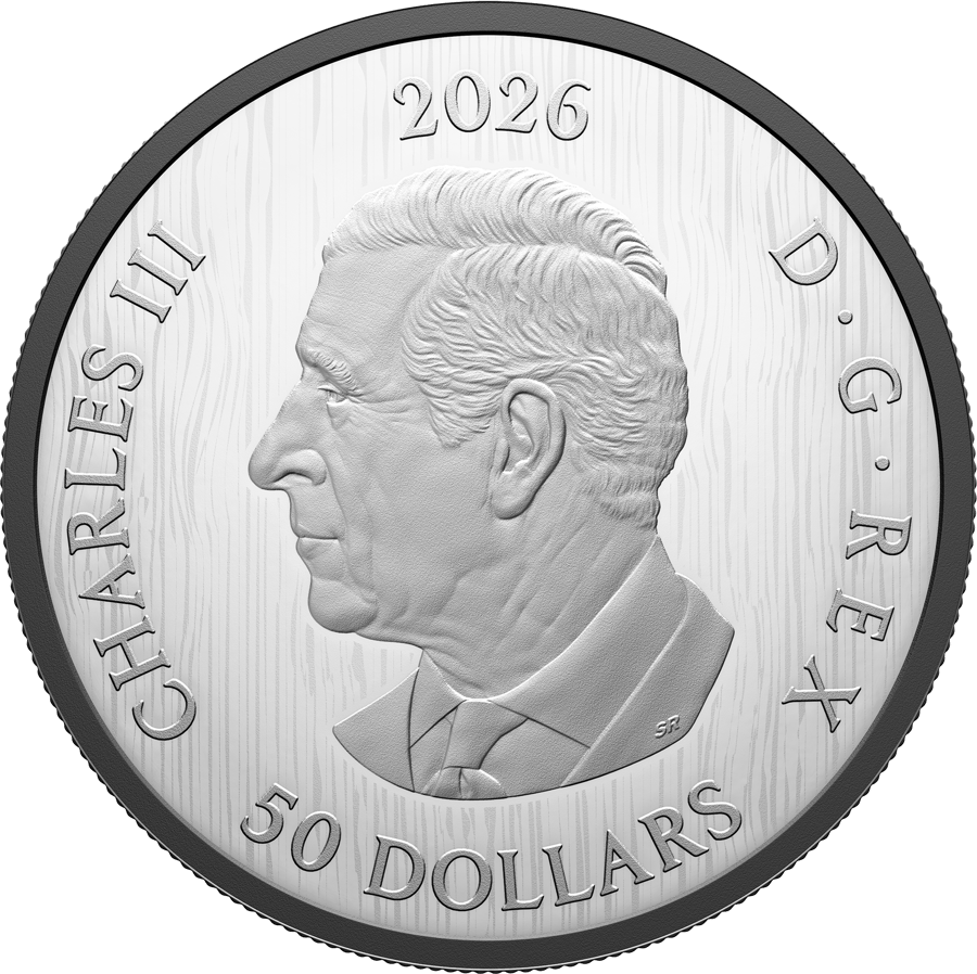 5 Unzen Silber 2026, Seite mit dem Bildnis: König Charles III. im Profil nach links, Umschrift CHARLES III D·G·REX, oben die Jahreszahl 2026, unten der Nennwert