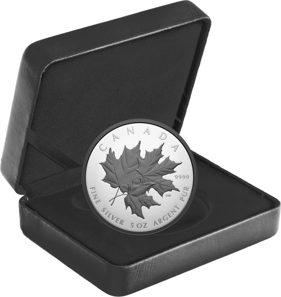 5 Unzen Silber 2026, im Etui der Royal Canadian Mint