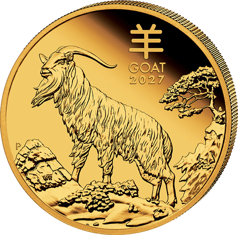 1 ounce gold Goat 2027 proof · Goat side