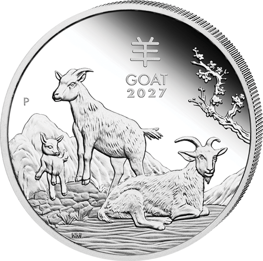 1 ounce silver Goat 2027 proof · Goat side