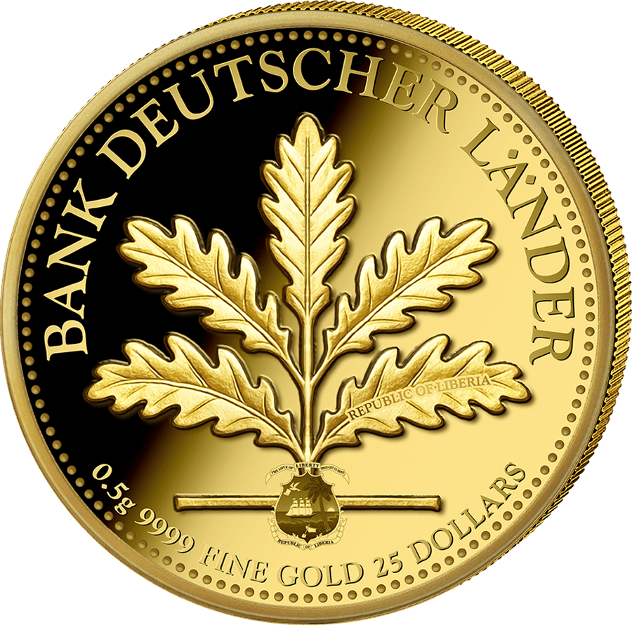 0,5 g Gold, Polierte Platte · Seite mit dem Eichenzweig