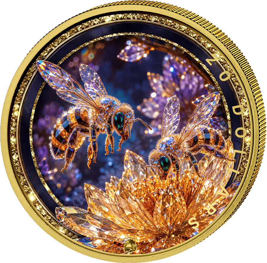 1 ounce silver Crystal Honey Bee 2026 · Back with two bees and the coat of arms
