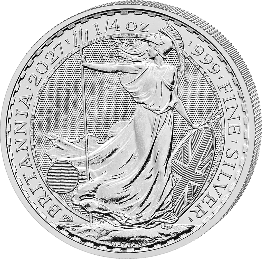 1/4 de onza de plata 2027 · Cara de Britannia
