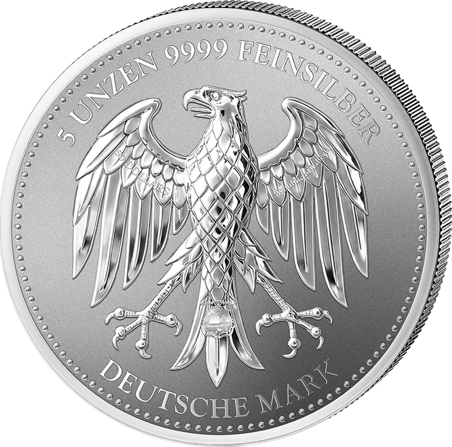 5 ounces of silver with the numeral one · Eagle side