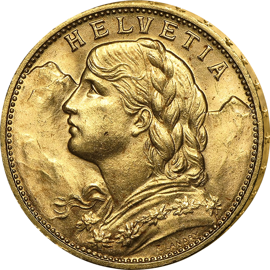 20 francs gold Vreneli, hand-picked · Portrait side