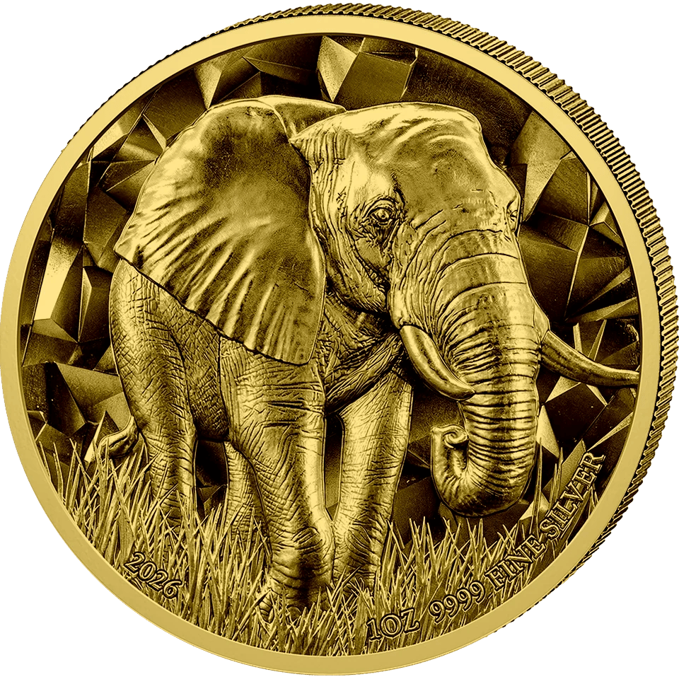 Elephant 2026, gilded, reverse: the whole surface in gold