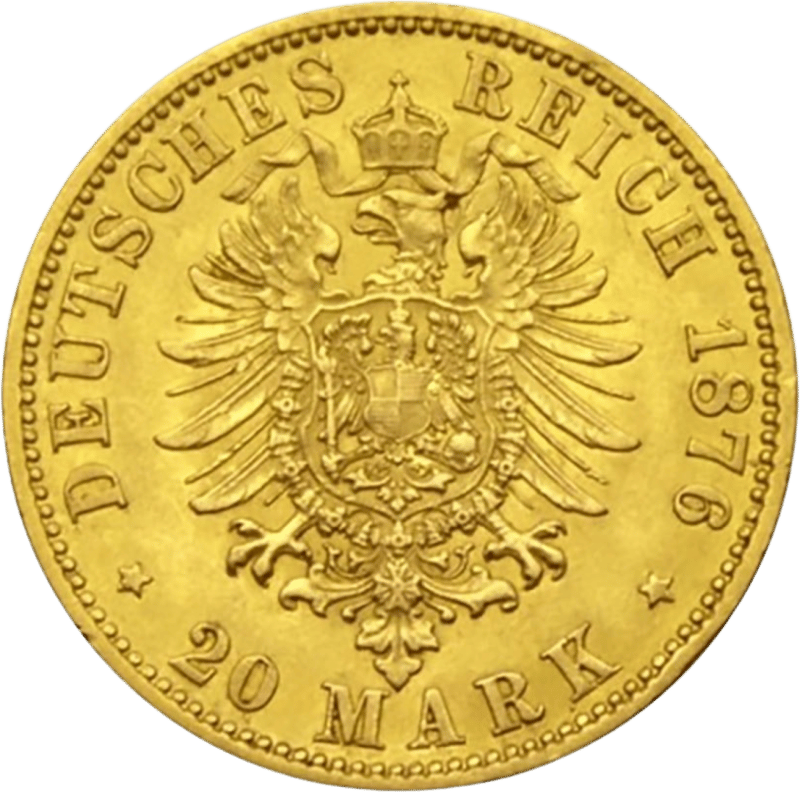 20 marcos Prusia, Guillermo I, reverso con el águila imperial y el valor