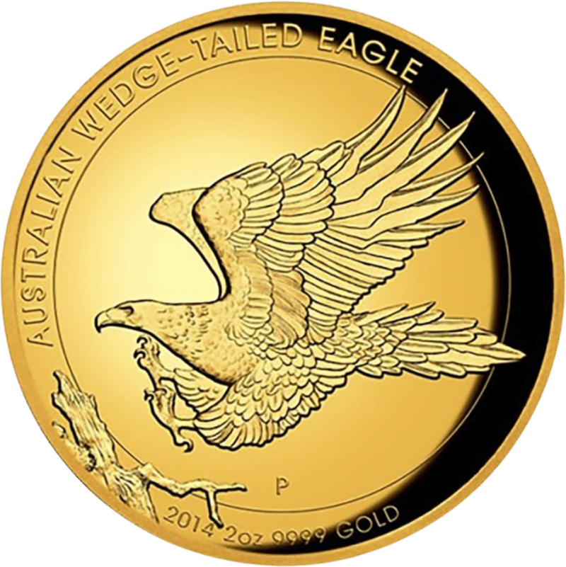 Wedge-Tailed Eagle 2014, 2 onzas de oro, lado del motivo