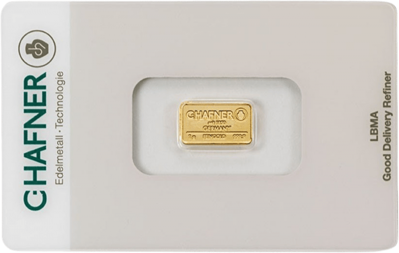 1 g of fine gold from C.Hafner in the CertiCard, front, photo