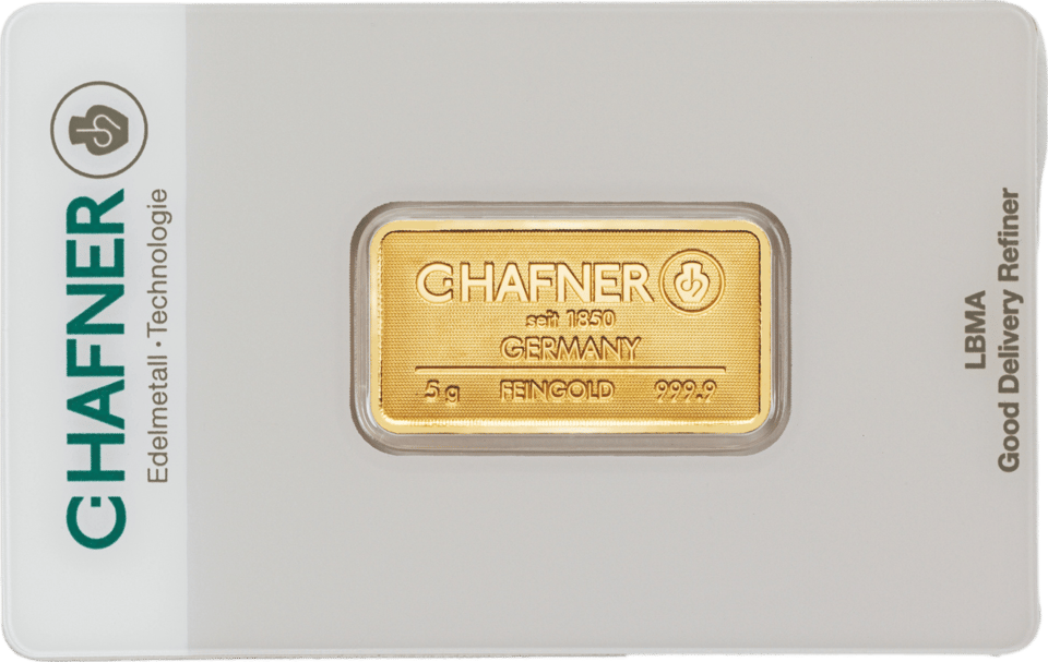 5 g of fine gold from C.Hafner in the CertiCard, front, photo