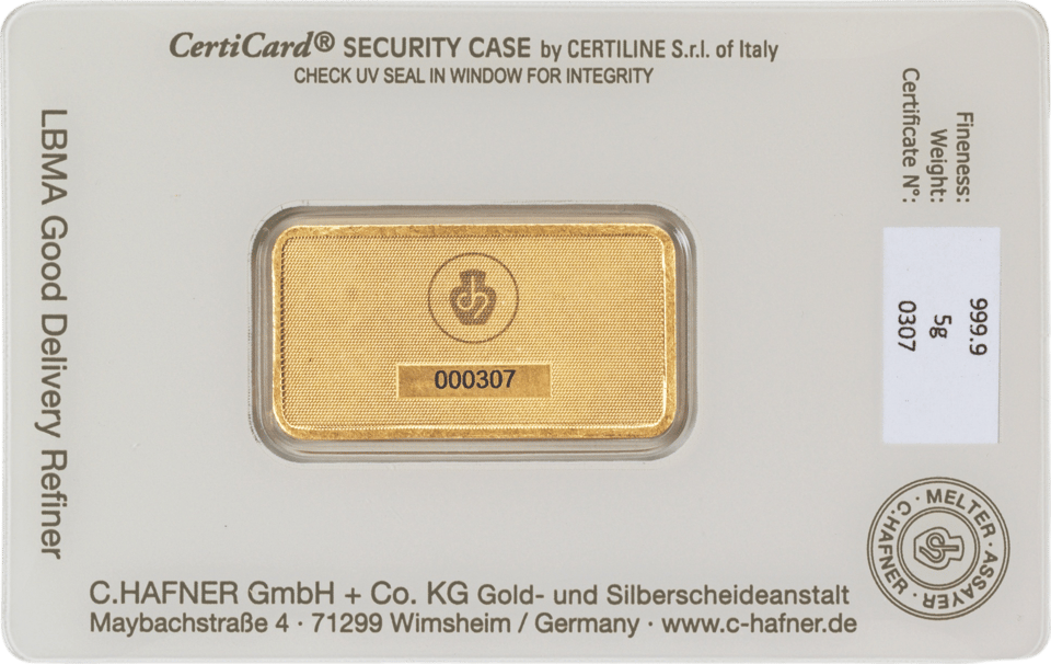 Back of the CertiCard with the certificate and the number of the bar, photo