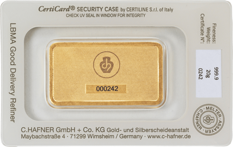 Back of the CertiCard with the certificate and the number of the bar, photo