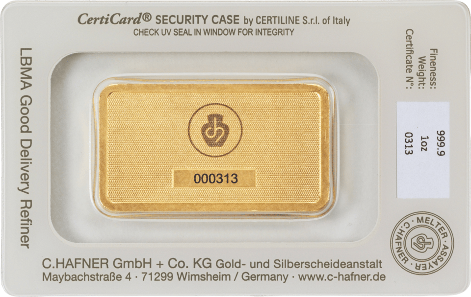 Back of the CertiCard with the certificate and the number of the bar, photo