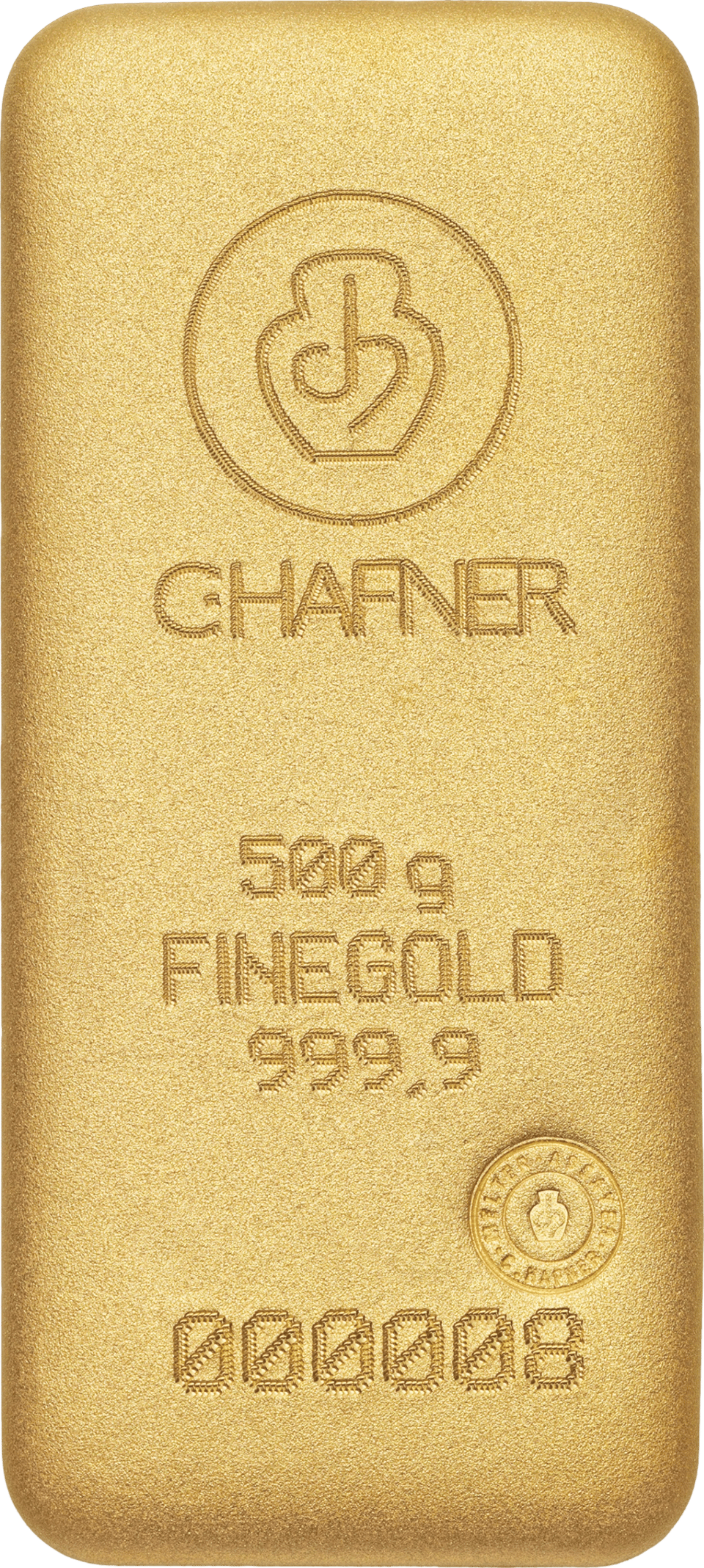 500 g de oro fino de C.Hafner, fundido, anverso, foto