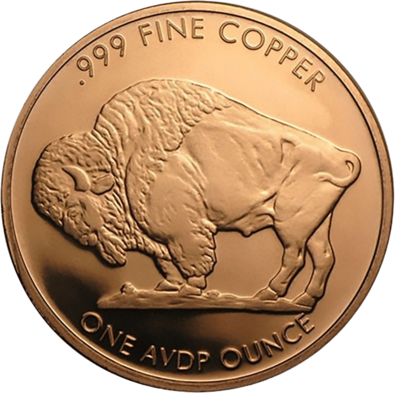American Buffalo en cobre, cara del bisonte con el bisonte americano