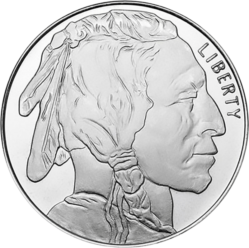 American Buffalo in Silber, Porträtseite mit dem Porträt eines Native American und „LIBERTY“