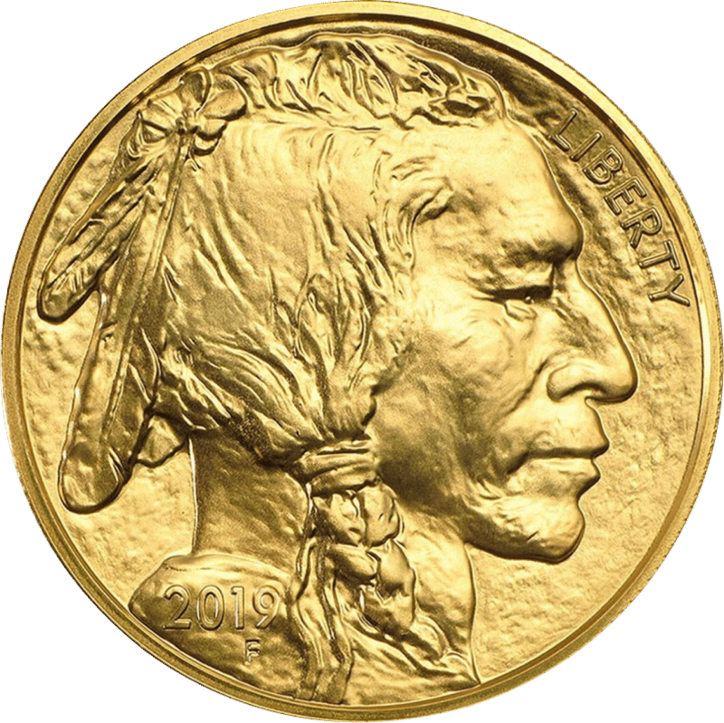 American Buffalo 2019, cara del retrato con el retrato de un nativo americano y «LIBERTY»