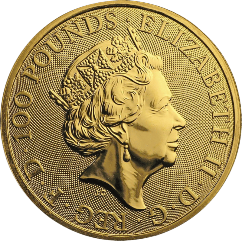 Queen’s Beasts 2019, 1 Unze Gold, Wertseite