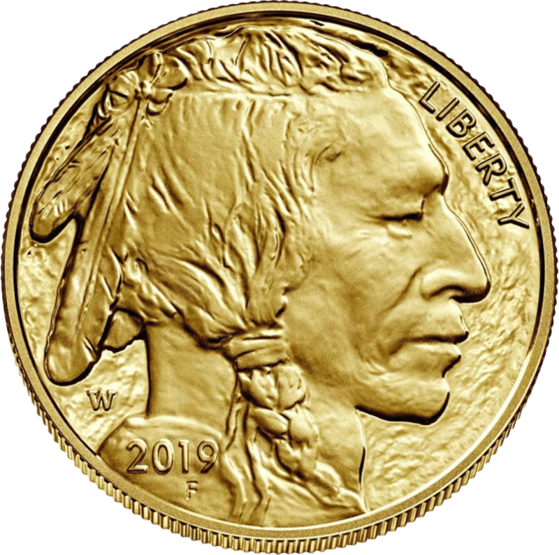 American Buffalo 2019, cara del retrato con el retrato de un nativo americano y «LIBERTY»