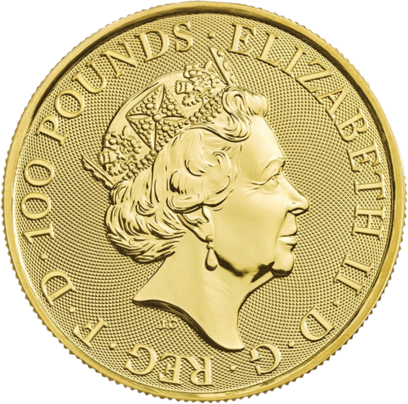 Queen’s Beasts 2020, 1 Unze Gold, Wertseite