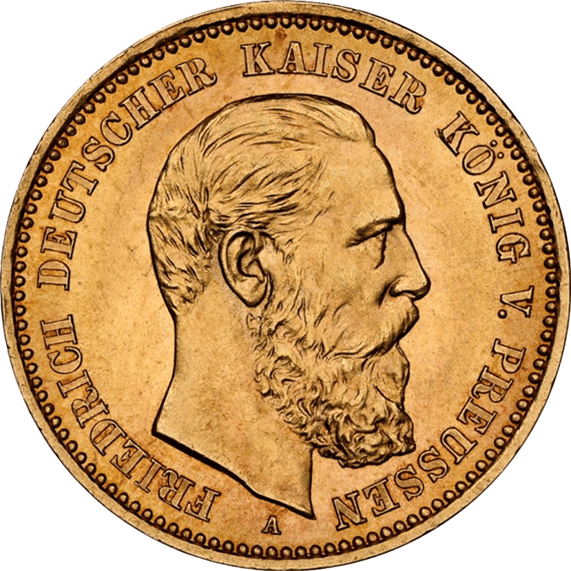 10 marcos Prusia, Federico III, anverso con el retrato