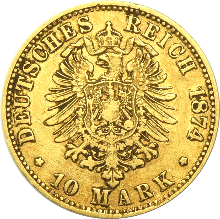 10 marcos Prusia, Guillermo I, reverso con el águila imperial y el valor