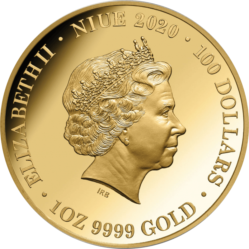 Elisabeth II. 2020, 1 Unze Gold, Wertseite