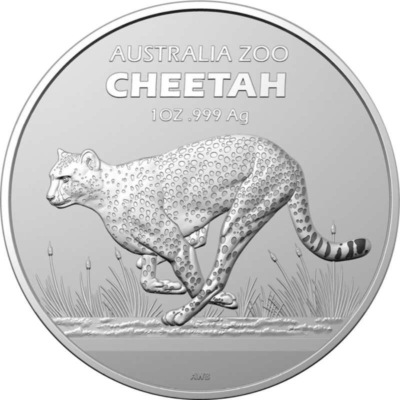 Jachtluipaard Australia Zoo 2021, 1 troy ounce zilver, beeldzijde
