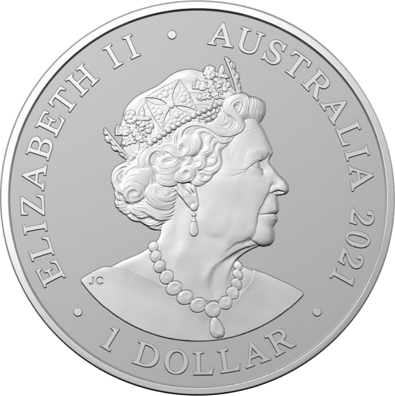 Jachtluipaard Australia Zoo 2021, 1 troy ounce zilver, waardezijde