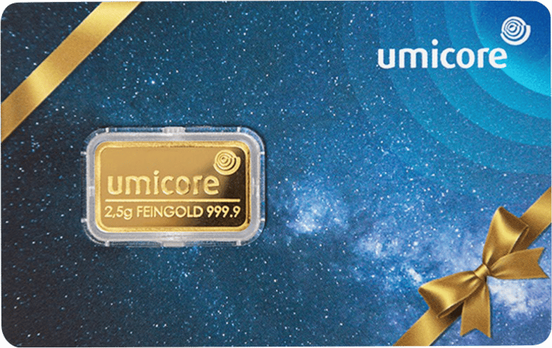 2.5 g gold from Umicore in the card with a starry sky, image